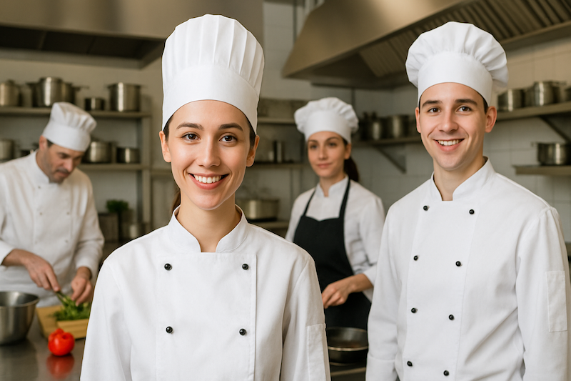 Chefs profissionais com uniformes de cozinha