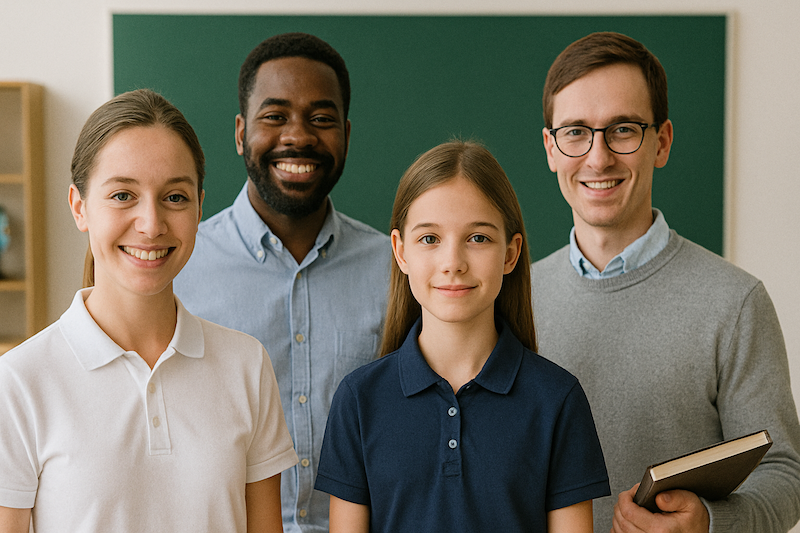 Professores com uniformes escolares